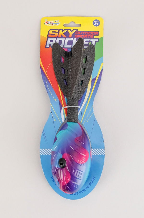 Färgglad Sky Rocket leksak för utomhusaktiviteter, designad för barn över 3 år. Leksaken har en aerodynamisk form och är idealisk för att skapa rolig och aktiv lek utomhus.