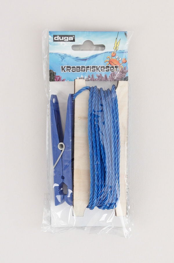 Krabbfiskeset från Duga, inklusive en klämma och blå snöre, perfekt för krabbfiske.